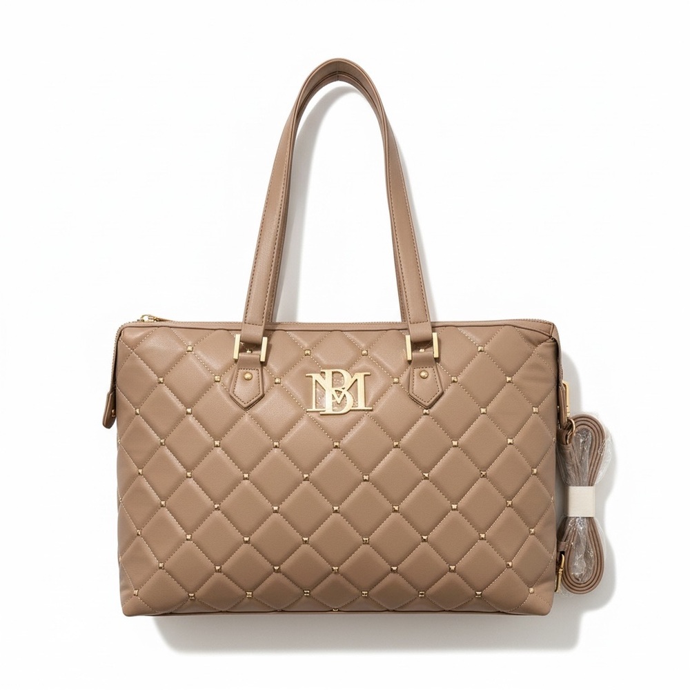 Badgley Mischka Quilted Brown Tote - Picture 3 of 9